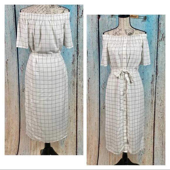 CHARLES HENRY NWT Ivory Checked Shirtdress - Picture 5 of 16